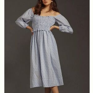 Anthropologie Blue Striped Off-Shoulder Dress